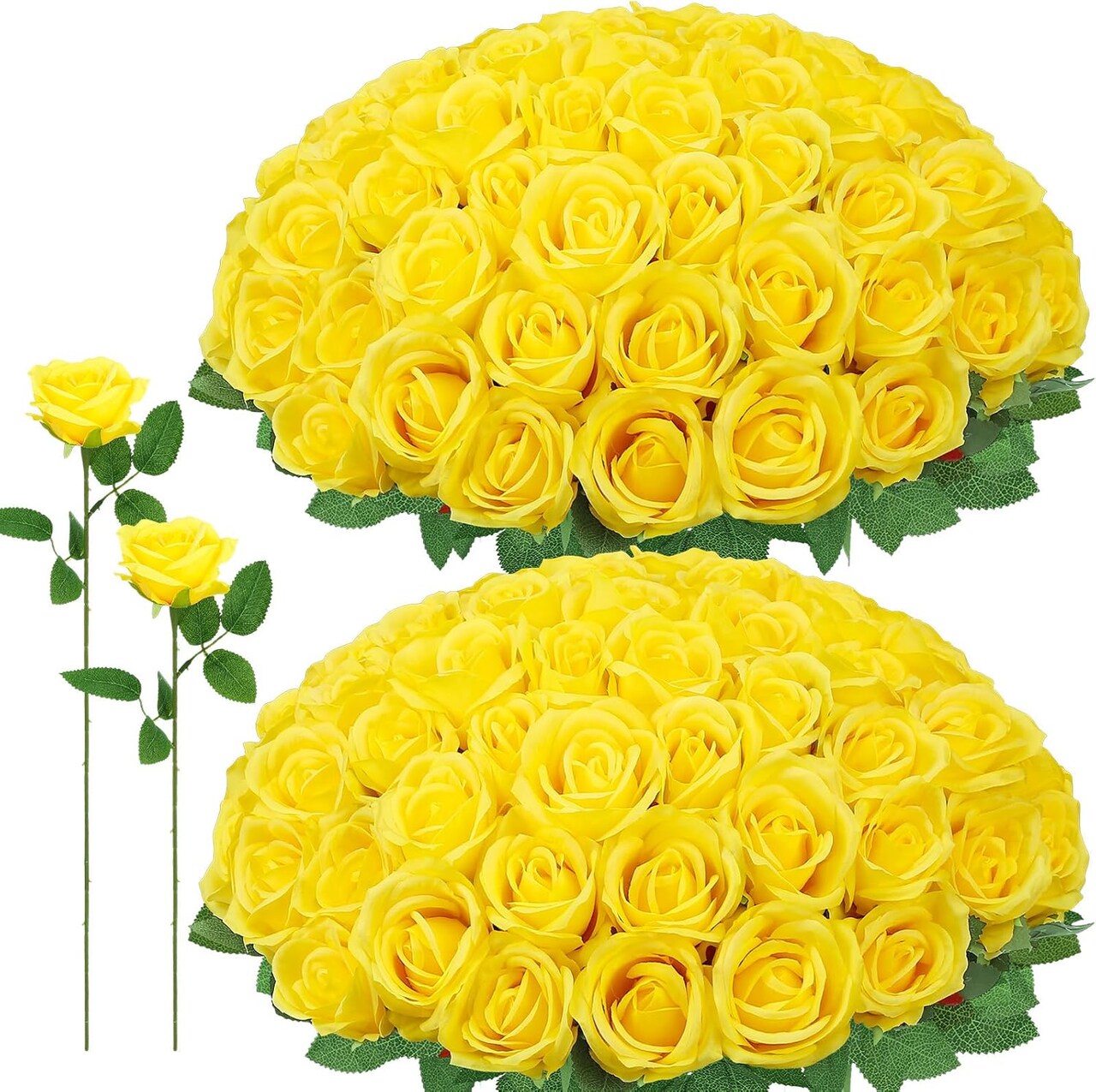 72PCS Yellow Artificial Roses Bulk – Realistic Silk Fake Flowers with Long Stems for Wedding, Home Decor, Birthday, Party Centerpieces, Bridal Shower & Event Decoration